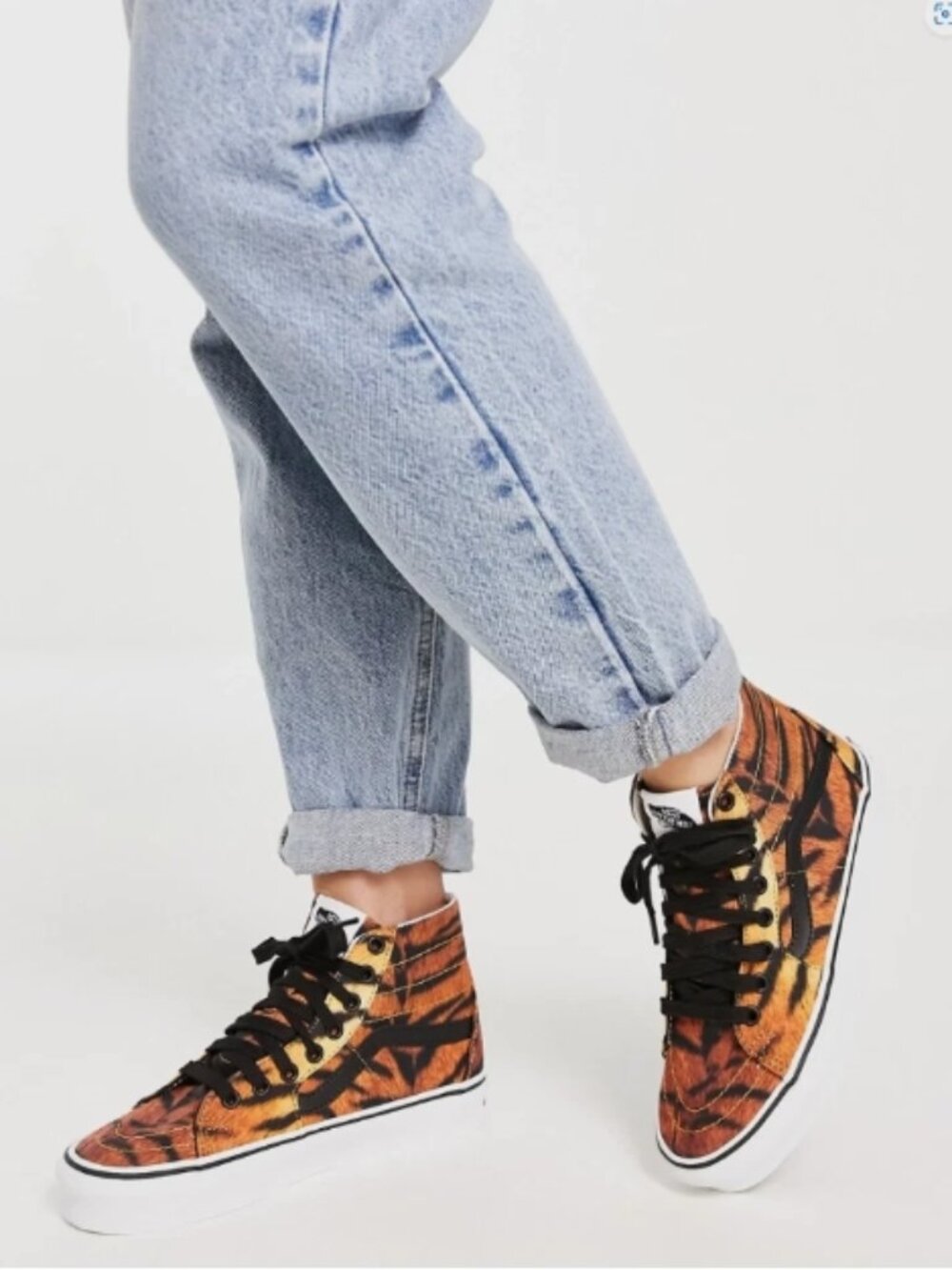 Vans SK8 HI TAPERED Animal Print (Tiger/True White) Women's Shoes Size 7